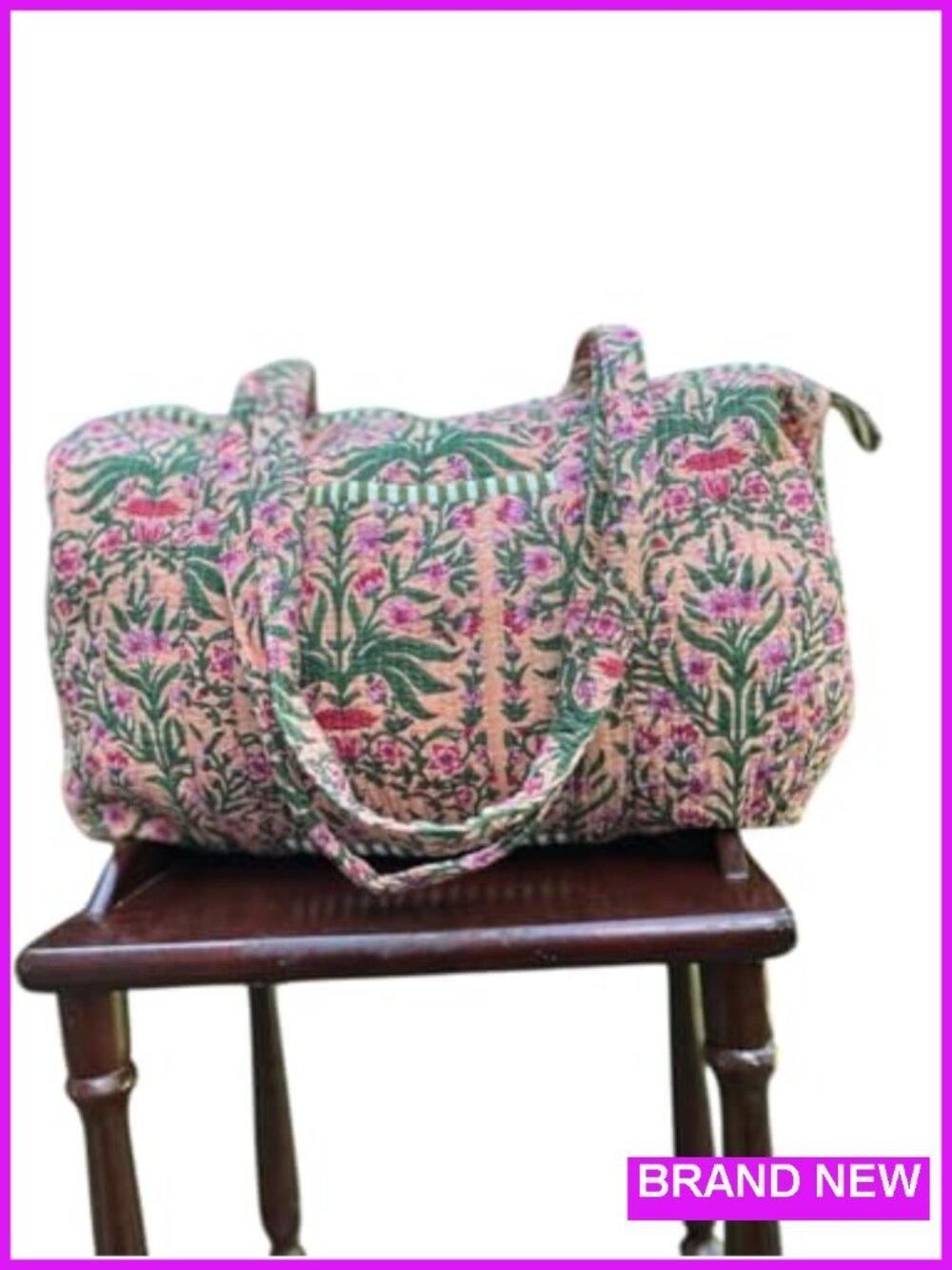 Handmade Cotton Block Print Duffle Travel Gym Yoga Bag Quilted Weekender